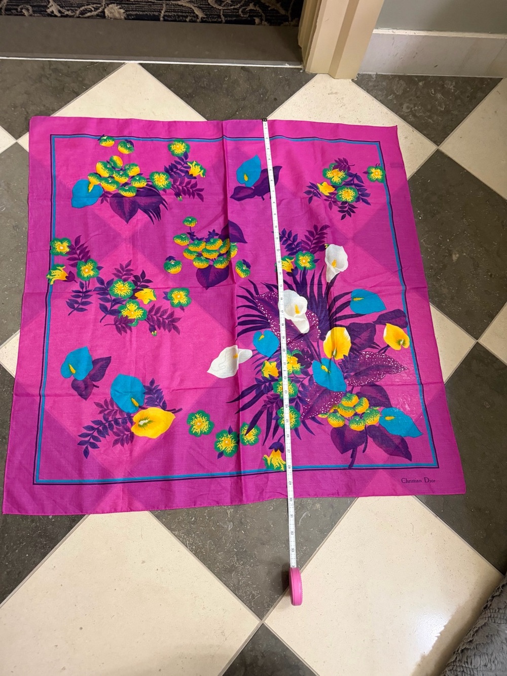 Vintage Christian Dior 30x30 Tropical Floral Scarf - Picture 11 of 12